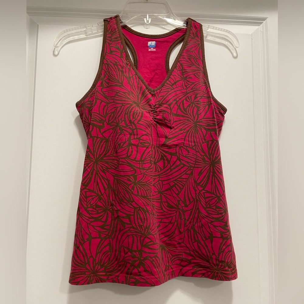 SJB Active Pink & Brown Racerback Sports Tank Top trimmed in brown Size Medium